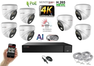Monitorrs Security AI Hybrid Light IP 7 kamerový set 8 Mpix WDome (6481K7)