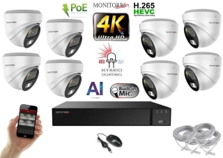 Monitorrs Security AI Hybrid Light IP 8 kamerový set 8 Mpix WDome (6481K8)