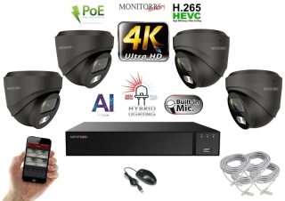 Monitorrs Security AI Hybrid Light IP 4 kamerový set 8 Mpix GDome (6482K4)