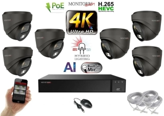 Monitorrs Security AI Hybrid Light IP 6 kamerový set 8 Mpix GDome (6482K6)