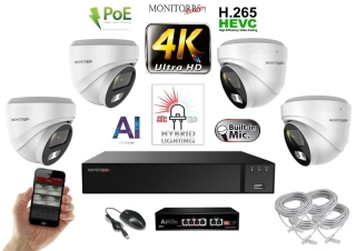 MS AI Hybrid Light IP 4 kamerový set se switchem 8 Mpix WDome (6481K4B)