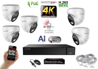 MS AI Hybrid Light IP 5 kamerový set se switchem 8 Mpix WDome (6481K5B)