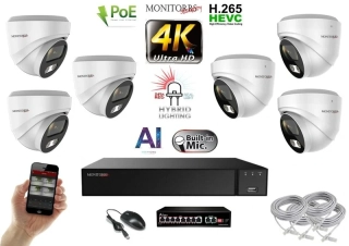 MS AI Hybrid Light IP 6 kamerový set se switchem 8 Mpix WDome (6481K6B)