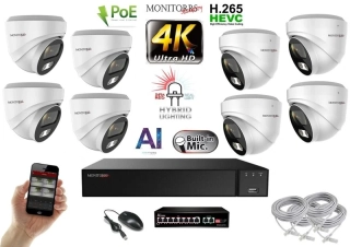 MS AI Hybrid Light IP 8 kamerový set se switchem 8 Mpix WDome (6481K8B)