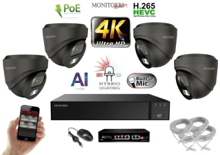 MS AI Hybrid Light IP 4 kamerový set se switchem 8 Mpix GDome (6482K4B)