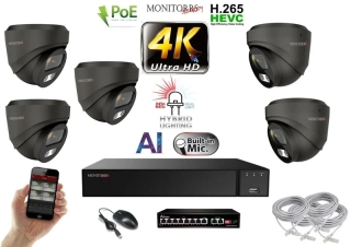 MS AI Hybrid Light IP 5 kamerový set se switchem 8 Mpix GDome (6482K5B)
