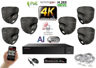 MS AI Hybrid Light IP 6 kamerový set se switchem 8 Mpix GDome (6482K6B)