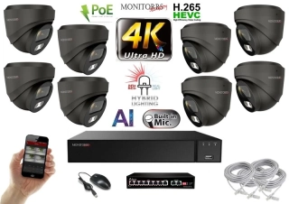 MS AI Hybrid Light IP 8 kamerový set se switchem 8 Mpix GDome (6482K8B)