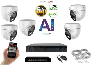 MS AI IP 5 kamerový set se switchem 5 Mpix WDome (6370K5B)