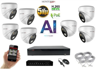 MS AI IP 7 kamerový set se switchem 5 Mpix WDome (6370K7B)