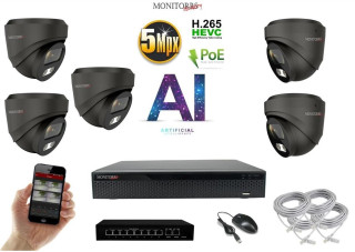 MS AI IP 5 kamerový set se switchem 5 Mpix GDome (6371K5B)