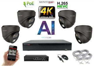 MS 4K IP 4 kamerový set se switchem 8 Mpix GDome (6377K4B)