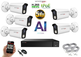 Monitorrs Security AI IP 5 kamerový set 5 Mpix WTube (6372K5)