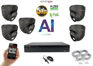 Monitorrs Security AI IP 5 kamerový set 5 Mpix GDome (6371K5)