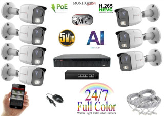 Monitorrs Security Full Color AI IP 7 kamerový set se switchem WTube (6021K7B)