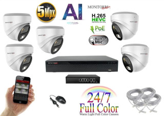 Monitorrs Security Full Color AI IP 5 kamerový set se switchem WDome (6022K5B)