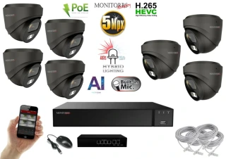 MS AI Hybrid light IP 7 kamerový set se switchem 5 Mpix GDome (6142K7B)