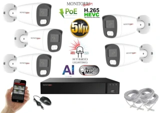 Monitorrs Security AI Hybrid light IP 5 kamerový set 5 Mpix WTube (6143K5)