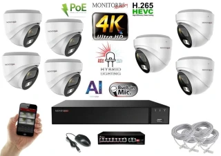 MS AI Hybrid Light IP 7 kamerový set se switchem 8 Mpix WDome (6481K7B)